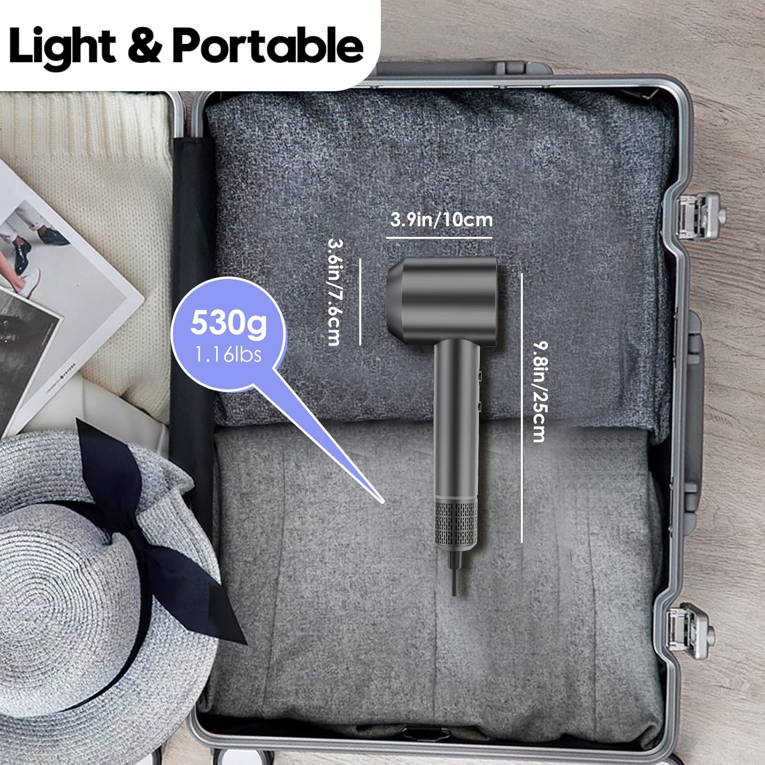 Professional Hair Dryer for Fast Drying with 150,000 RPM High-Speed Brushless Motor, 500 Million Negative Ionic, Lightweight and Low Noise, Ideal for Home, Travel, and Salon Use