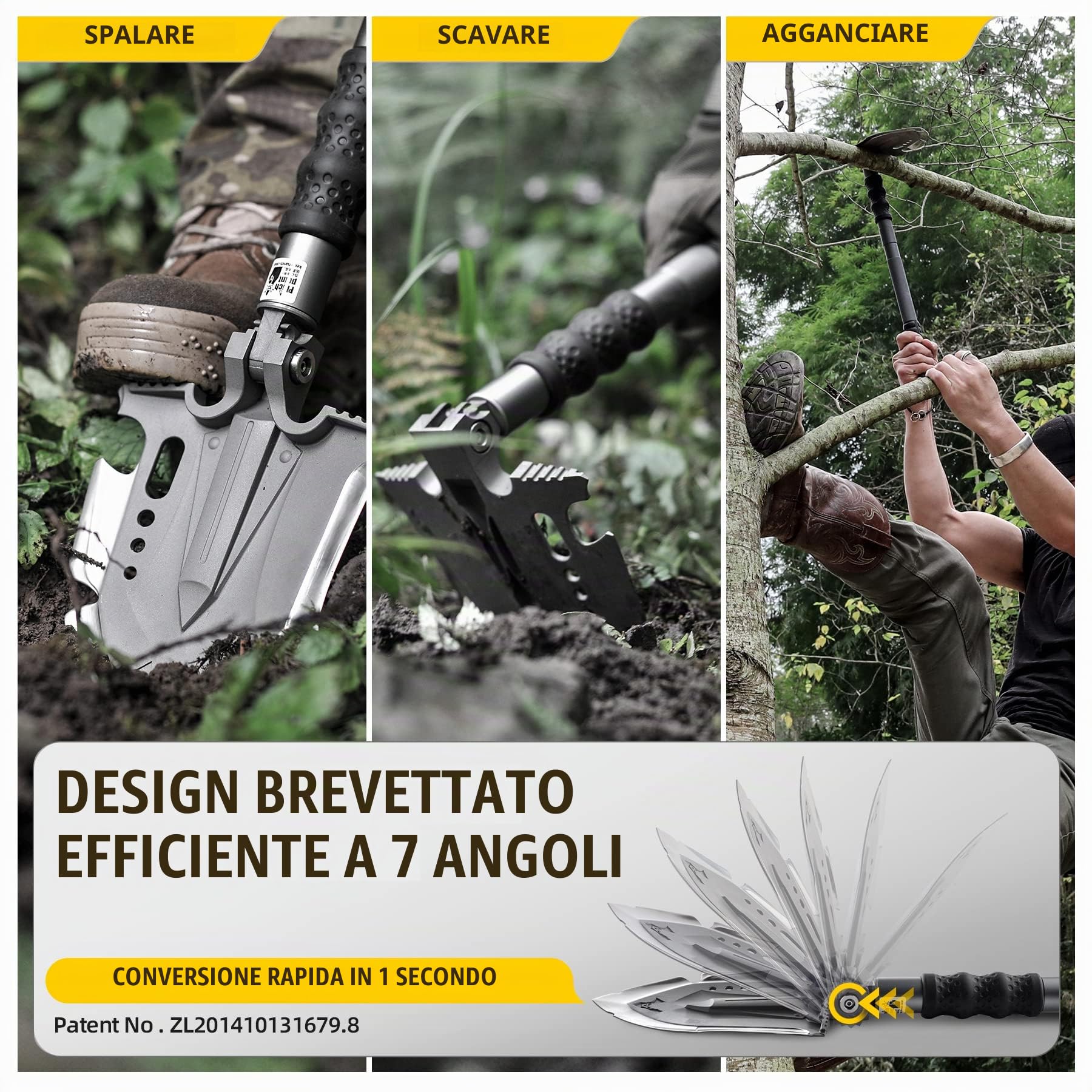 Zune Lotoo Pala da Campeggio Multitool 28 in 1 Kit di Lusso F-A3 Pala Pieghevole Acciaio Martensitic Regolabile 7 Angoli Lunghezza 61-90cm Attrezzature Campeggio per Escursionismo Giardinaggio