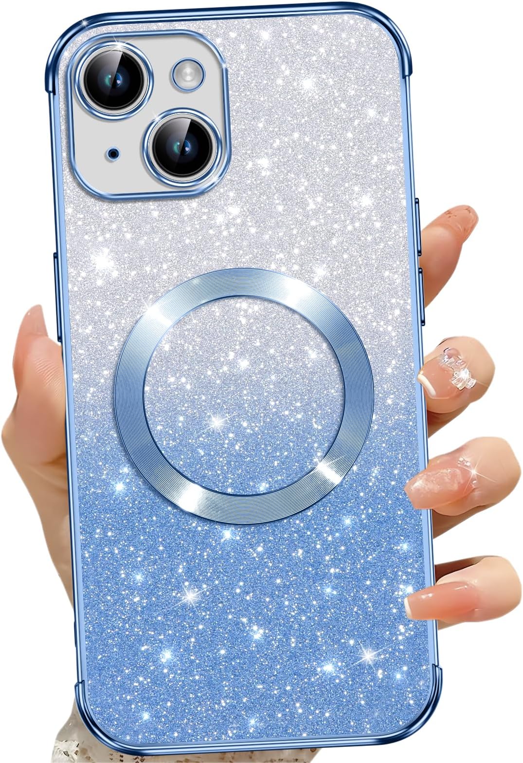 Coque IPhone 15 Compatible MagSafe - Design Rayures Bleu Foncé - Double Couche Anti-chocs (PC+TPU)
