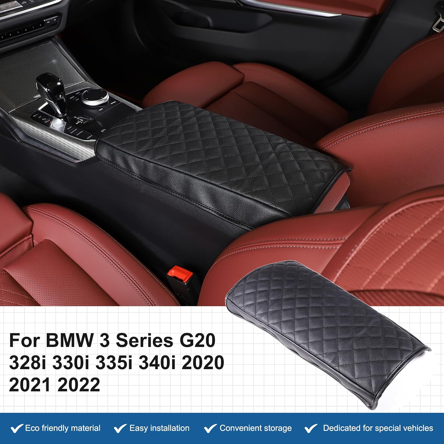 Sekhyna Car Center Console Cover Compatible with BMW 3 Series G20 328i 330i 335i 340i 2020-2022,Leather Center Seat Armrest Storage Box Panel Protect Pad Trim Interior Accessories (Black)