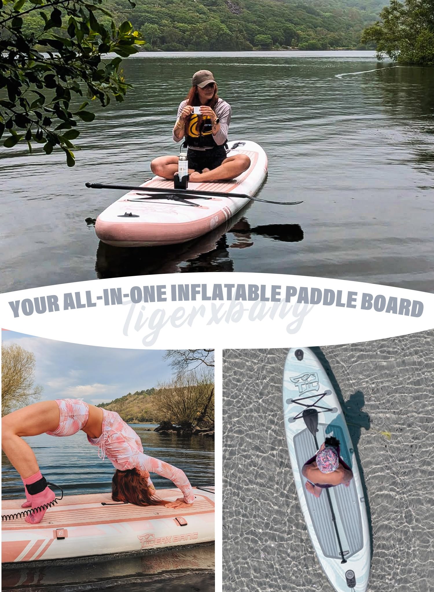 TIGERXBANG Planche à Pagaie Gonflable de 353x89x15cm avec Accessoires Complets, Grandes Planches à Pagaie de Qualité Supérieure pour Adultes/Jeunes, Collection Polar Frost