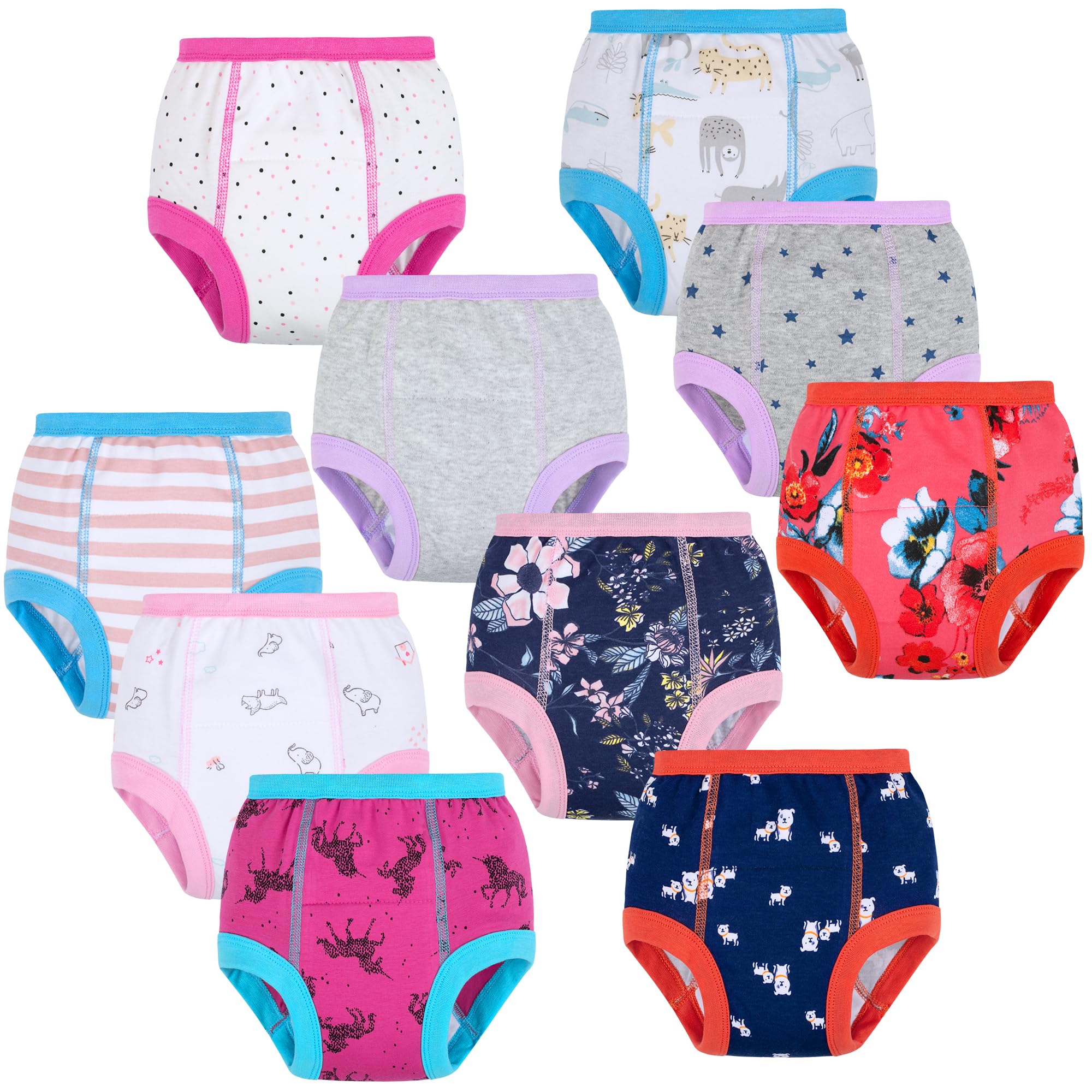 BIG ELEPHANT 10-Packs Training Underwear Absorbent Toddler Potty Trained Pants for Boys and Girls, 12 Months - 9 Years