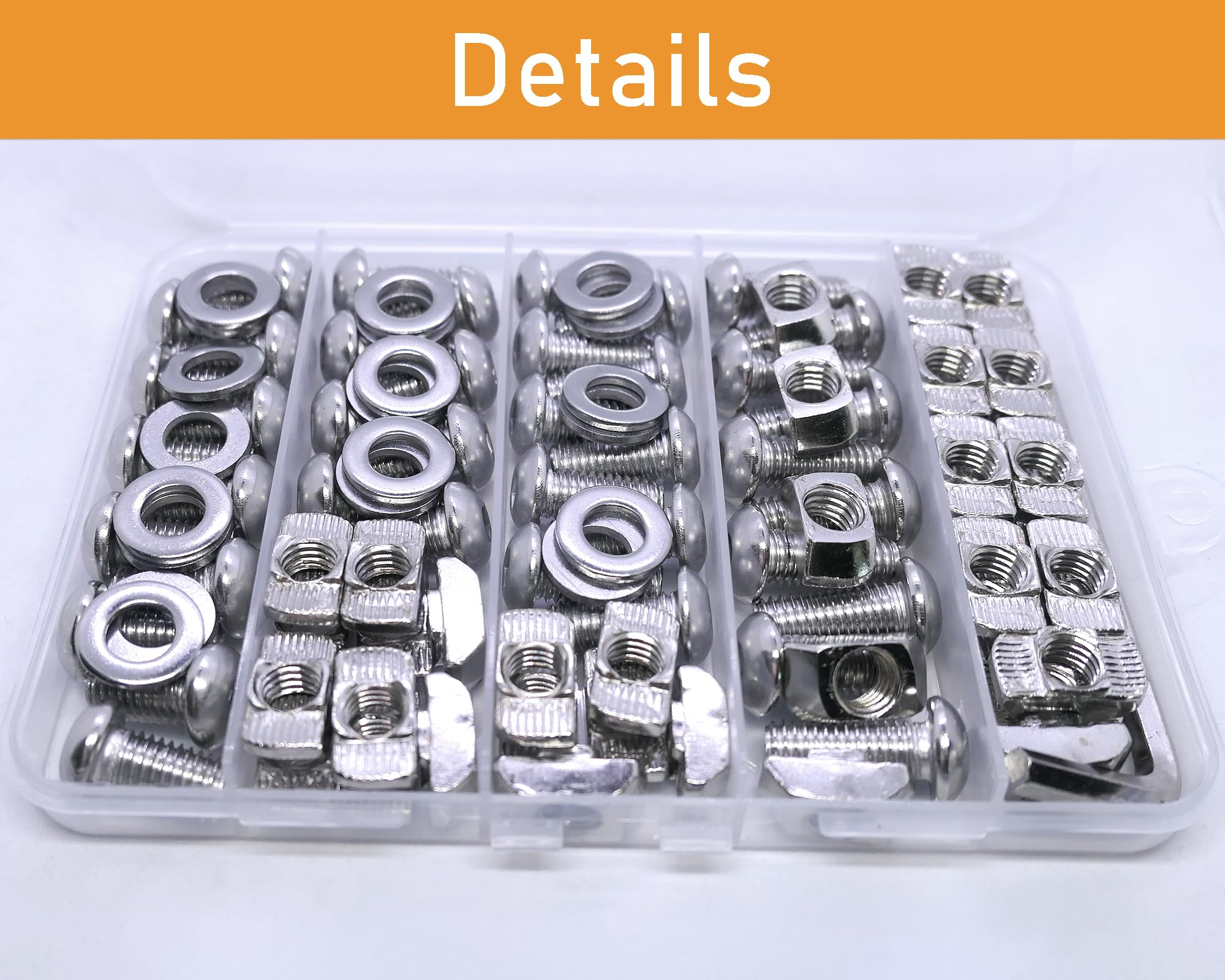 Kit di 100 dadi e viti a T M8, 40 viti M8 x 16/18/20 mm, 40 dadi a T e 20 rondelle, per hardware di estrusione in alluminio 4040 (argento)