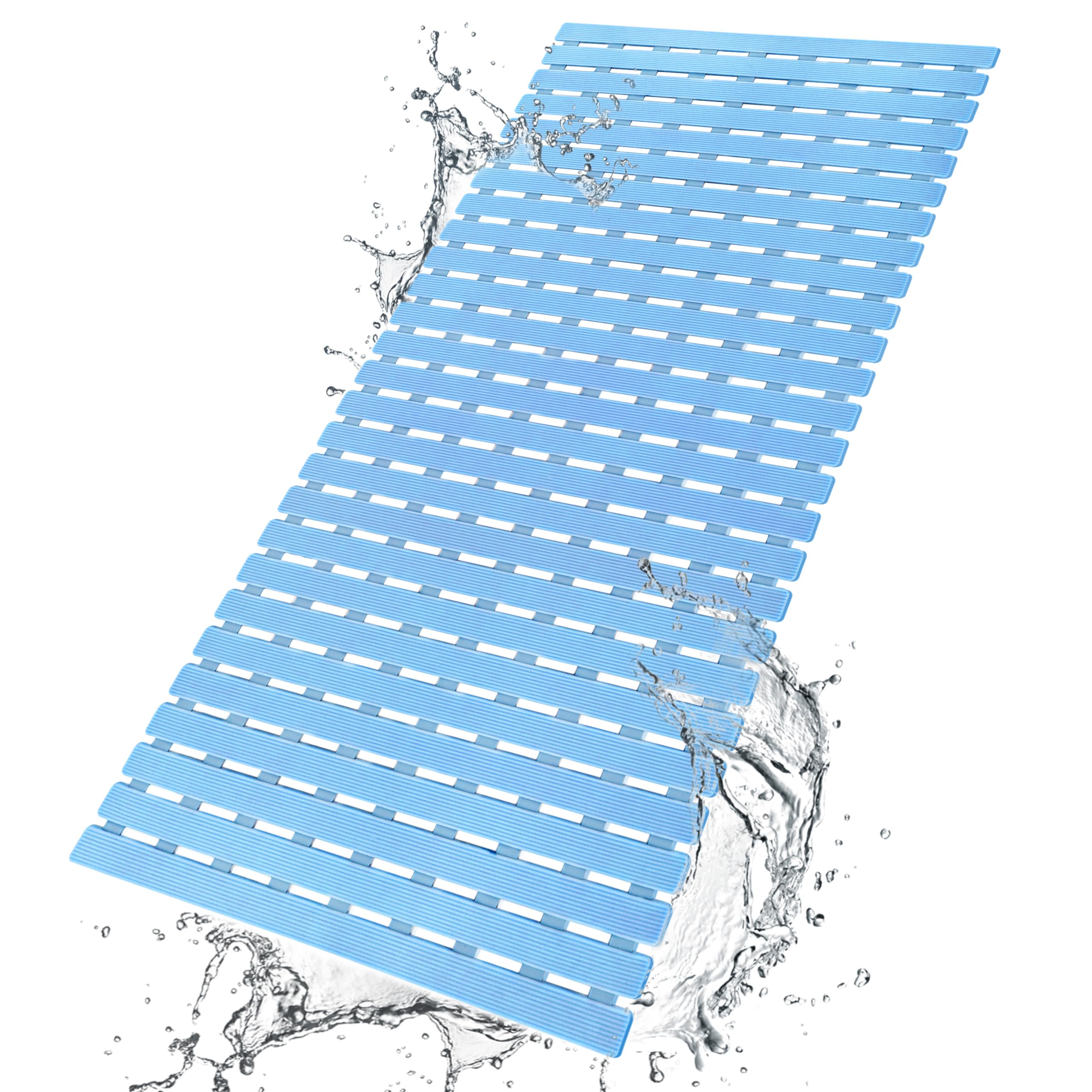 BEMISO Shower Mat Non Slip Bathtub Mat with Suction Cups and Drain Holes 37.4 x15.7 Inch Bath Mat for Tub & Shower.Easy Dry,Easy to Cut,Eco-Friendly