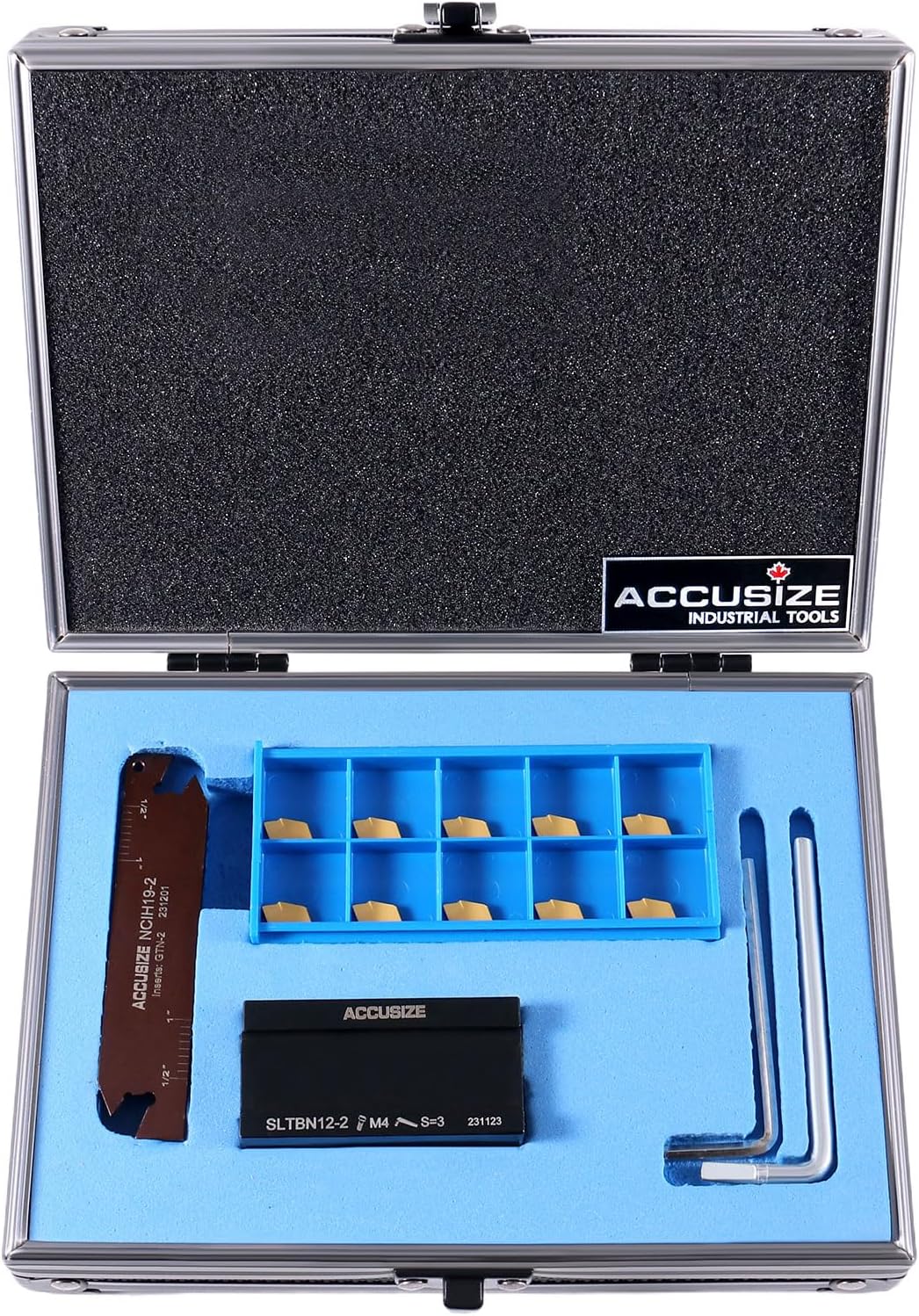 1/2'' Self-Lock Block Sltbn12-2 with 10 Pcs Gtn-2 Carbide Inserts and 1 Pc 0.087'' - 0.094'' Width Ncih19-2 Blade, 2410-0012