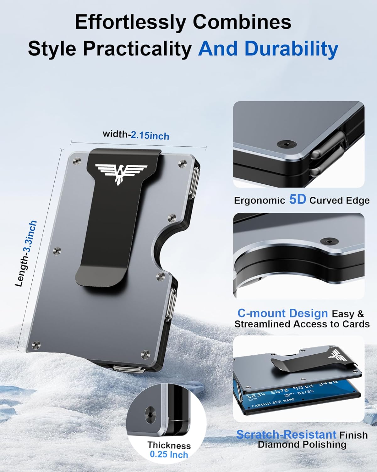 Upgraded Hinged Minimalist Wallet for Men | Slim Metal RFID Blocking Wallet | Credit Card Holder & Money Clip Holds 20 Cards | Premium Scratch-Resistant Finish | Ideal Gift for Men(AirTag Compatible) - Image 2