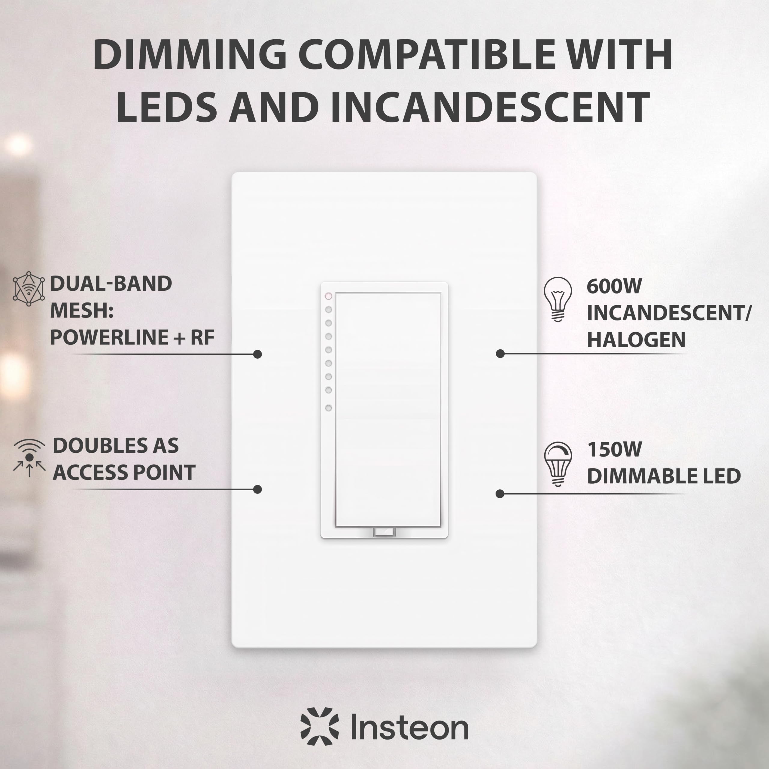 INSTEON dimmer interruttore 2 fili, di vendita al dettaglio, Bianco