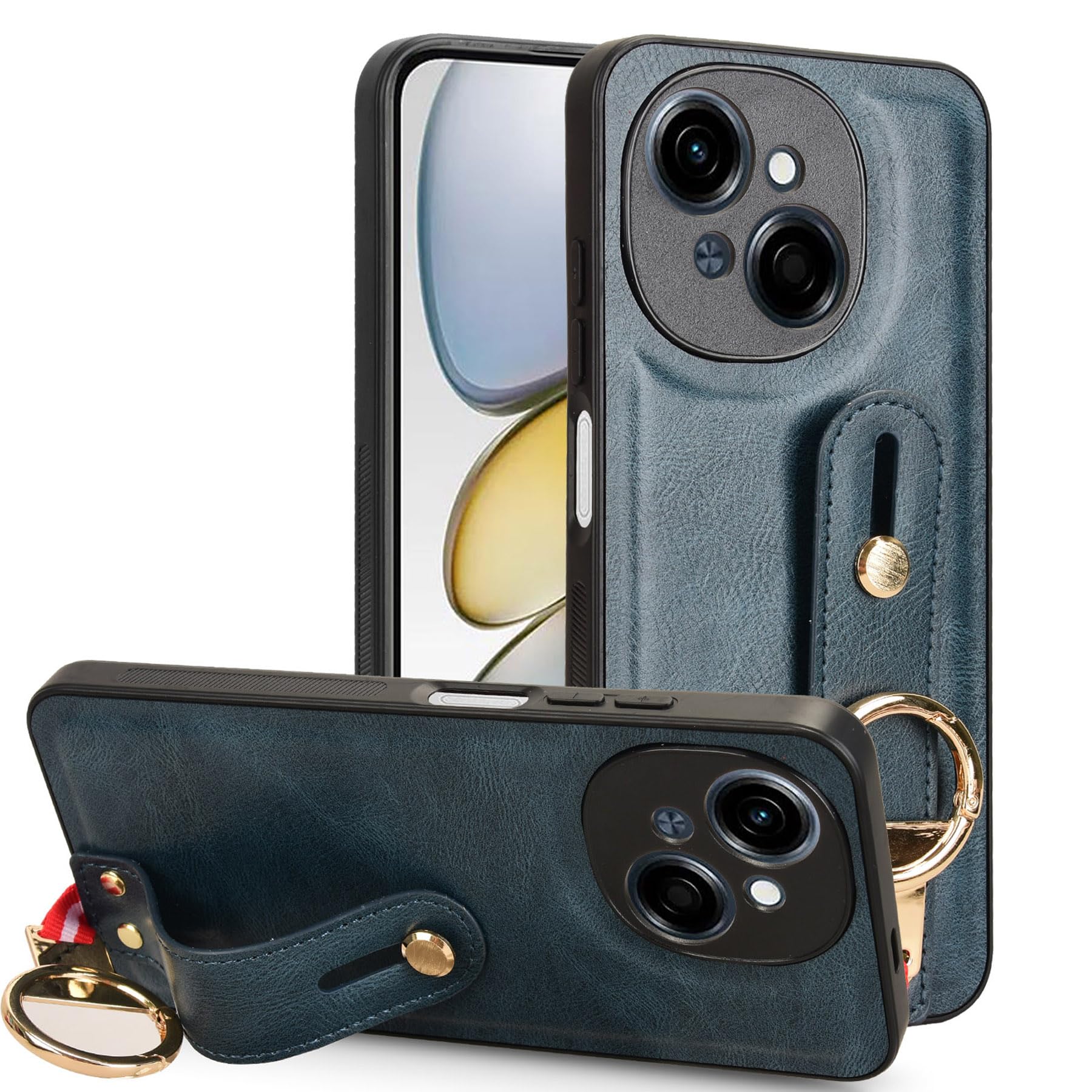 Cover for Tecno Pop 9 / Spark Go 1 / Spark Go 2025 (6.67 Inch) Thin Skin Frame Lanyard Wrist Strap Phone Protective Case Hard PC Back Cover with Bottle Opener and Stand Blue