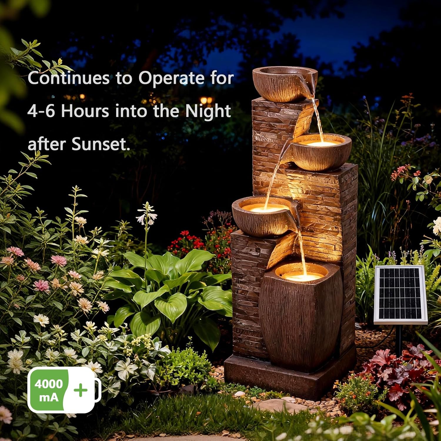 38.2" Tall Solar Water Fountain Outdoor Garden,Stone Texture Modern 4 Tiers Cascading Bowls Garden Fountains Outdoor,Suit for Patio, Deck, Porch, Lawns, Backyard and Home Art Decor