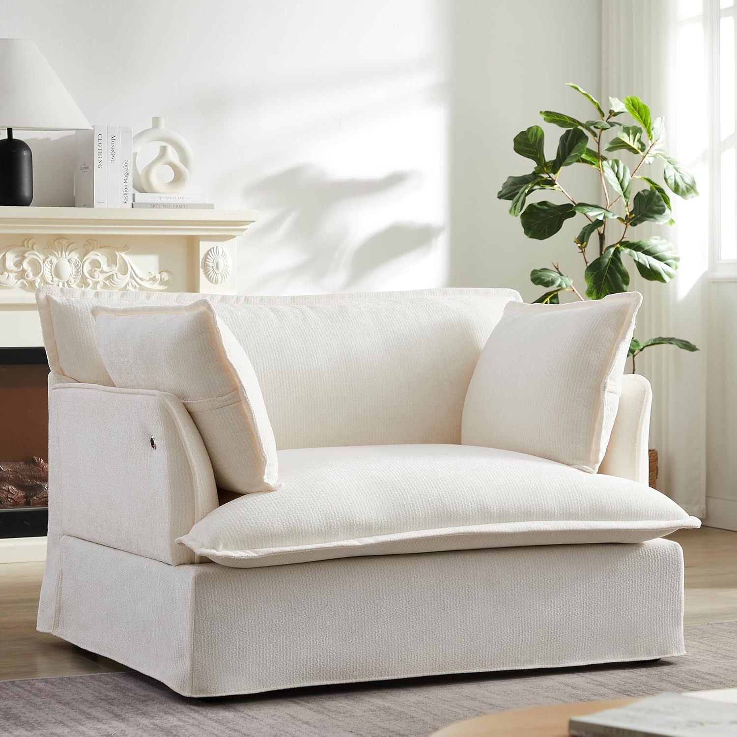 ERYE Chenille Upholstered Accent Chair with USB and Type-C Charging Ports for Home Apartment Living Room