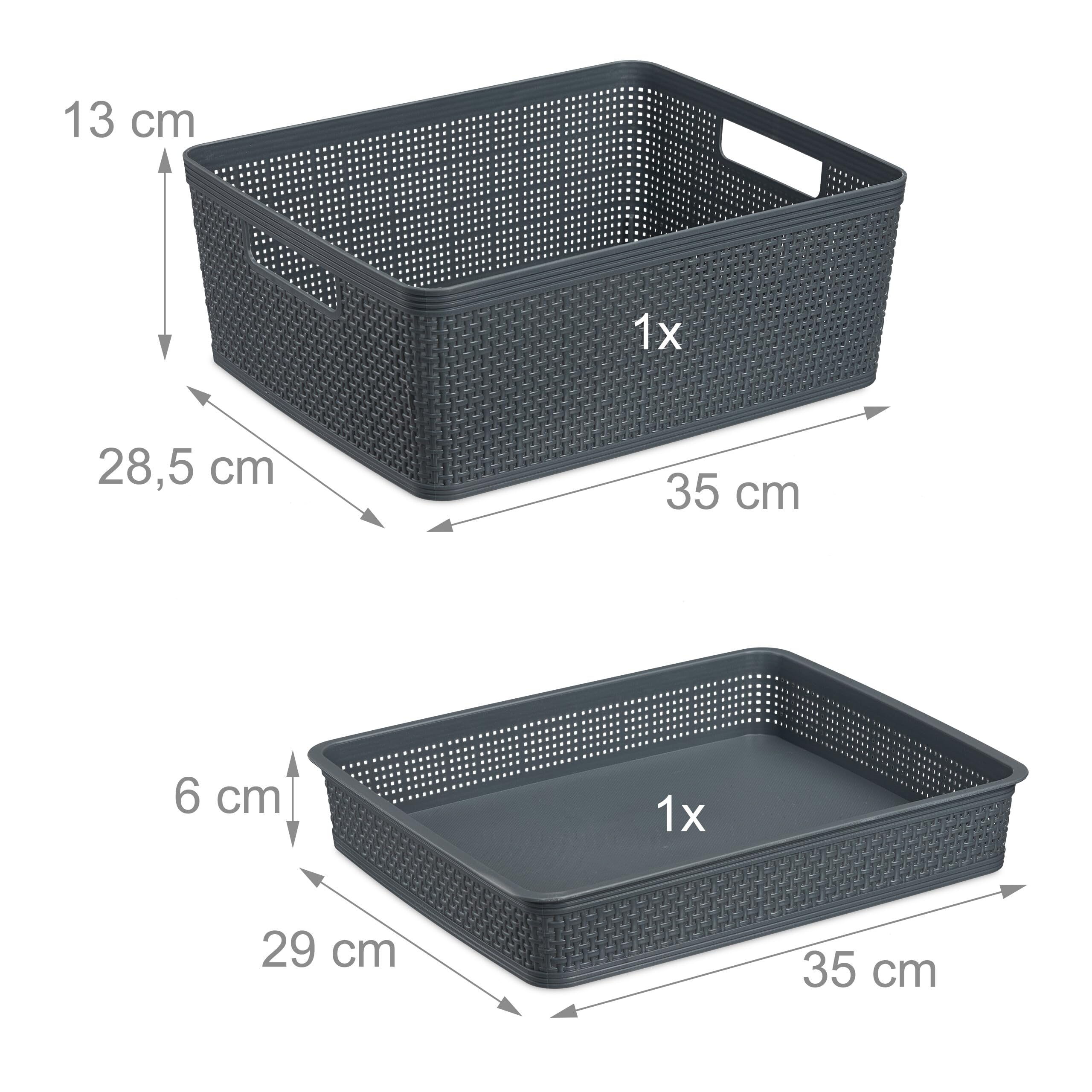 Relaxdays Organizador de Cajones, Set 10 Piezas, Cajas Organización Baño, Diferentes Tamaños, Plástico, Cestas, Gris