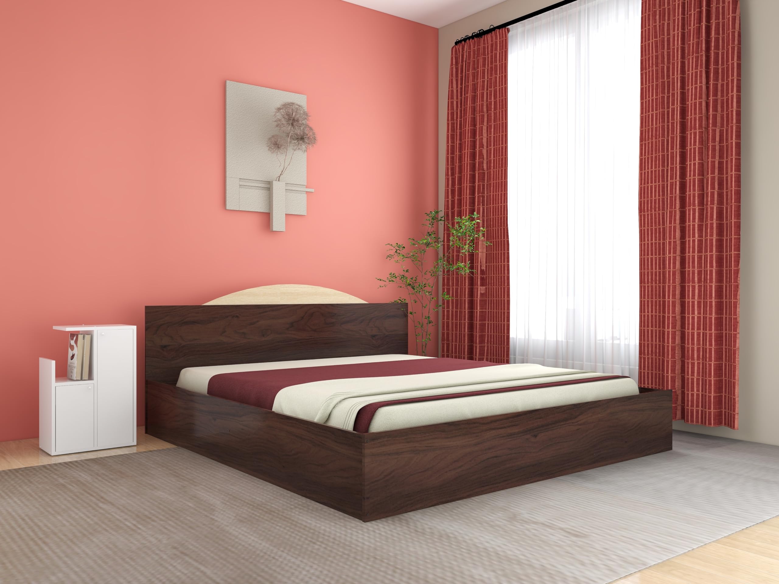 DF2H Bed | 1 Year Warranty | Queen Size, Arisa, Low Seating Height Bed, Non-Woven Fabric Base Walnut Colour (Melamine Finish)-image-45
