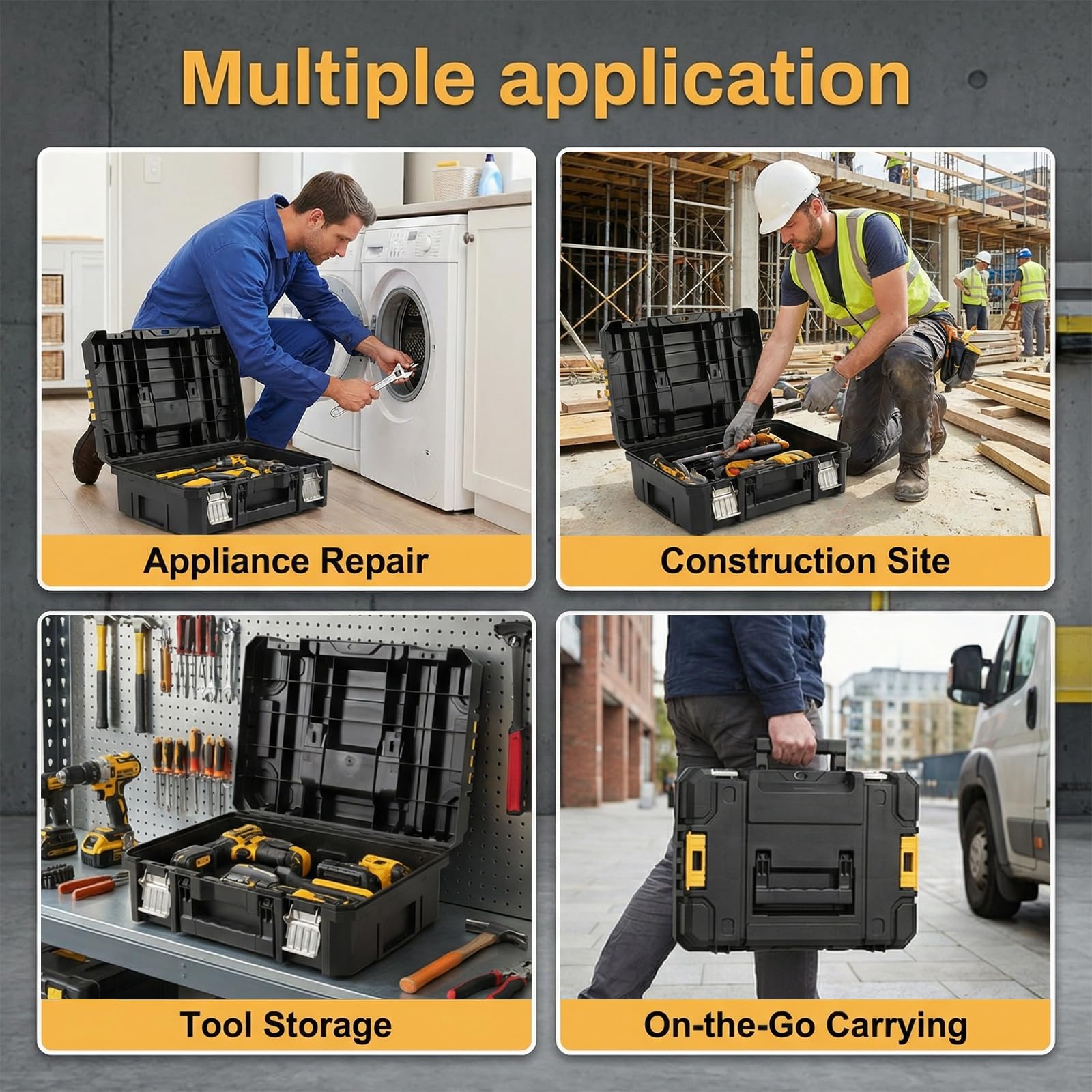 Cassetta Attrezzi 4 Livelli, Sistema Modulare Impilabile con Ruote, Cassetti, Cassetta Degli Attrezzi Mobile per Officina, Garage e Casa, 44,5 x 35 x 52 cm