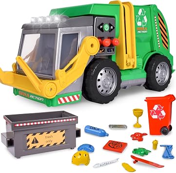 Maxx Action 19" Motorized Garbage Truck Toy Set - Lights, Sounds - Ages 3+