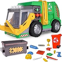 Maxx Action Large Motorized 19" Maxx Action Garbage Truck Toy Set with Lights and Sound Includes Dumpster, Trash Bin and Miniature Trash Pieces for Kids