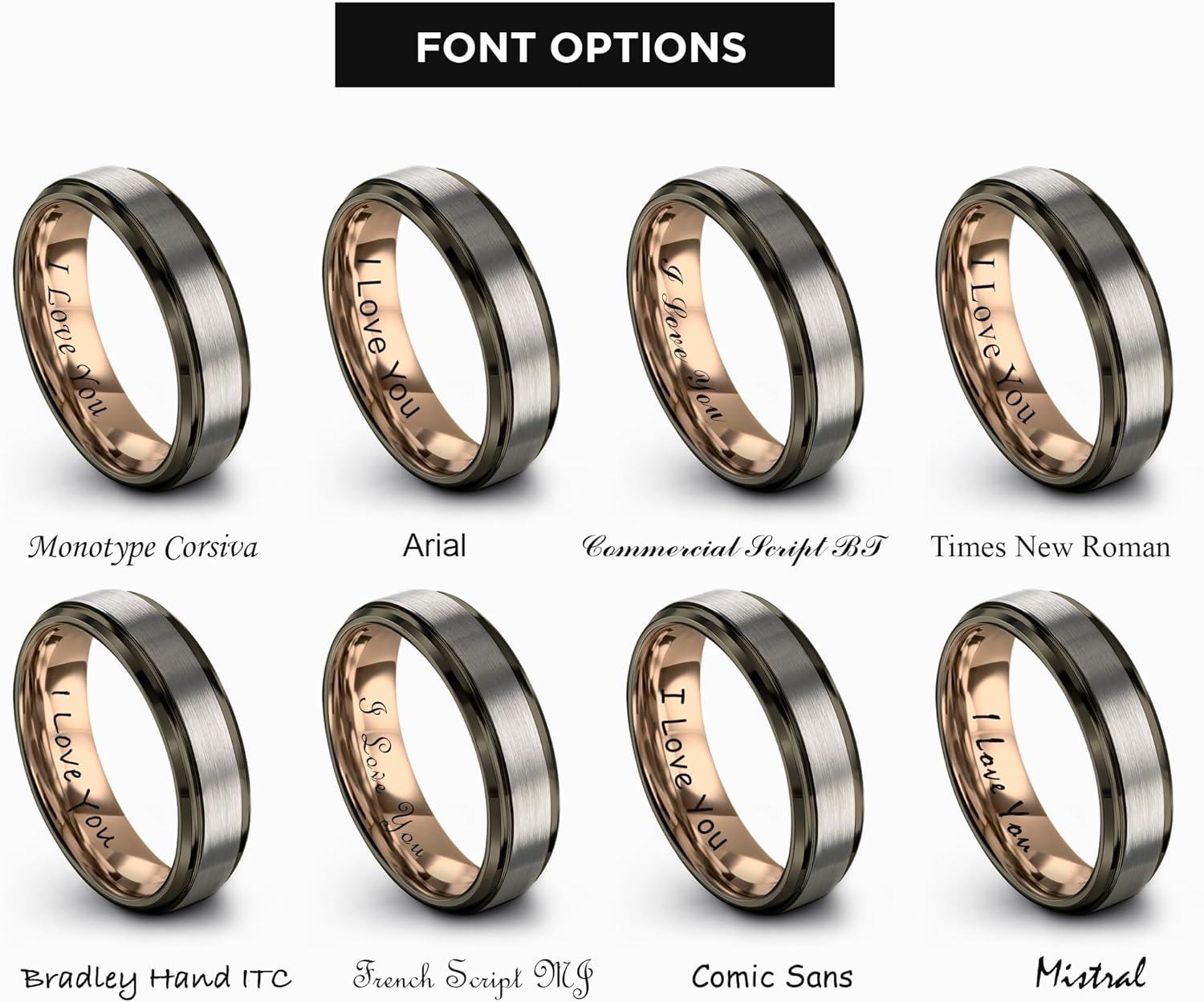 Tungsten Wedding Band Ring 8mm 6mm for Men Women 18k Yellow Rose Gold Plated Step Bevel Edge Gunmetal Grey Brushed Polished