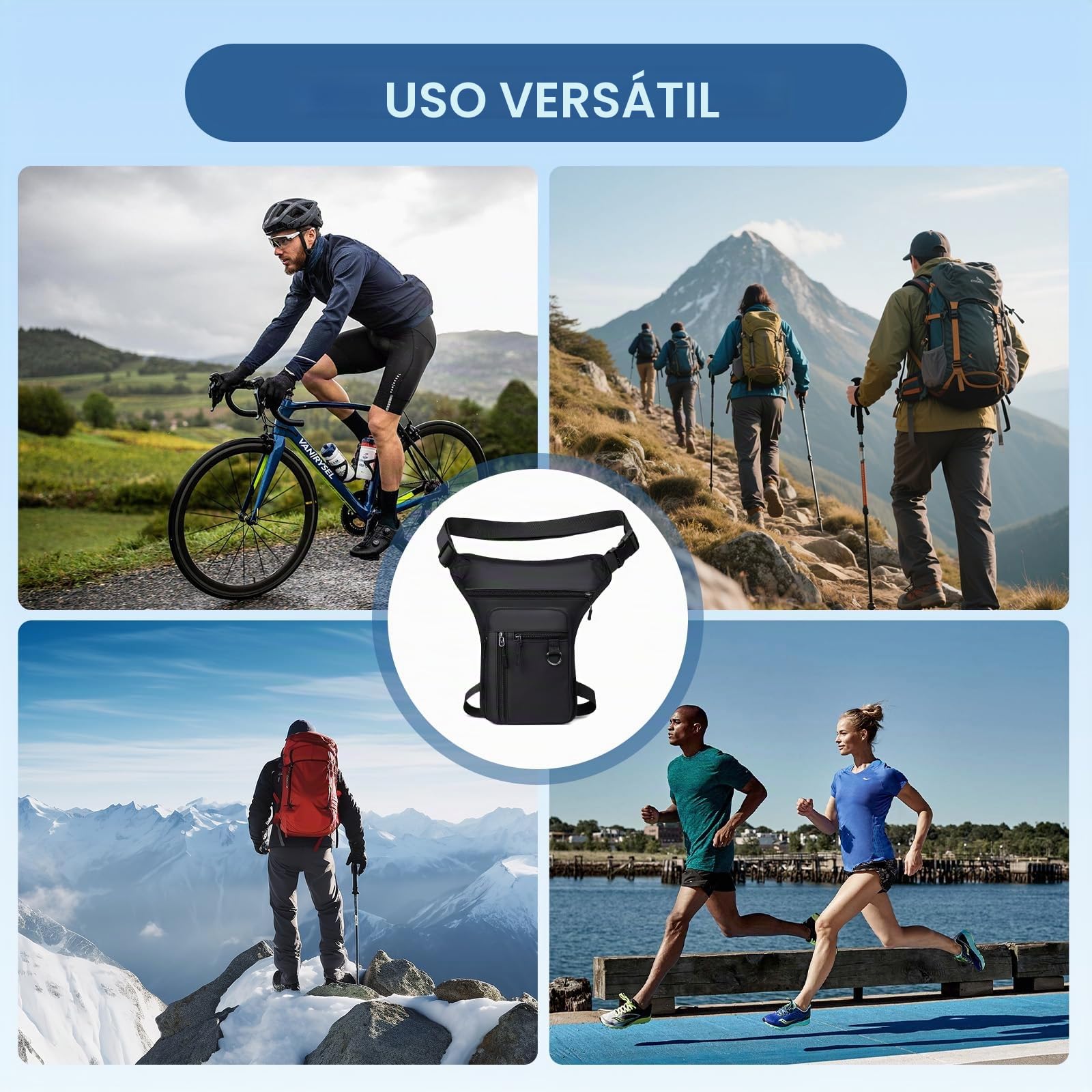 Flintronic Bolsa Pierna Moto, Impermeable Tactico Riñoneras Pierna, Riñonera Deportiva Multifunción, Duradero Riñonera Running Cintura con Correas Ajustables, para Ciclismo Pesca Camping Deporte