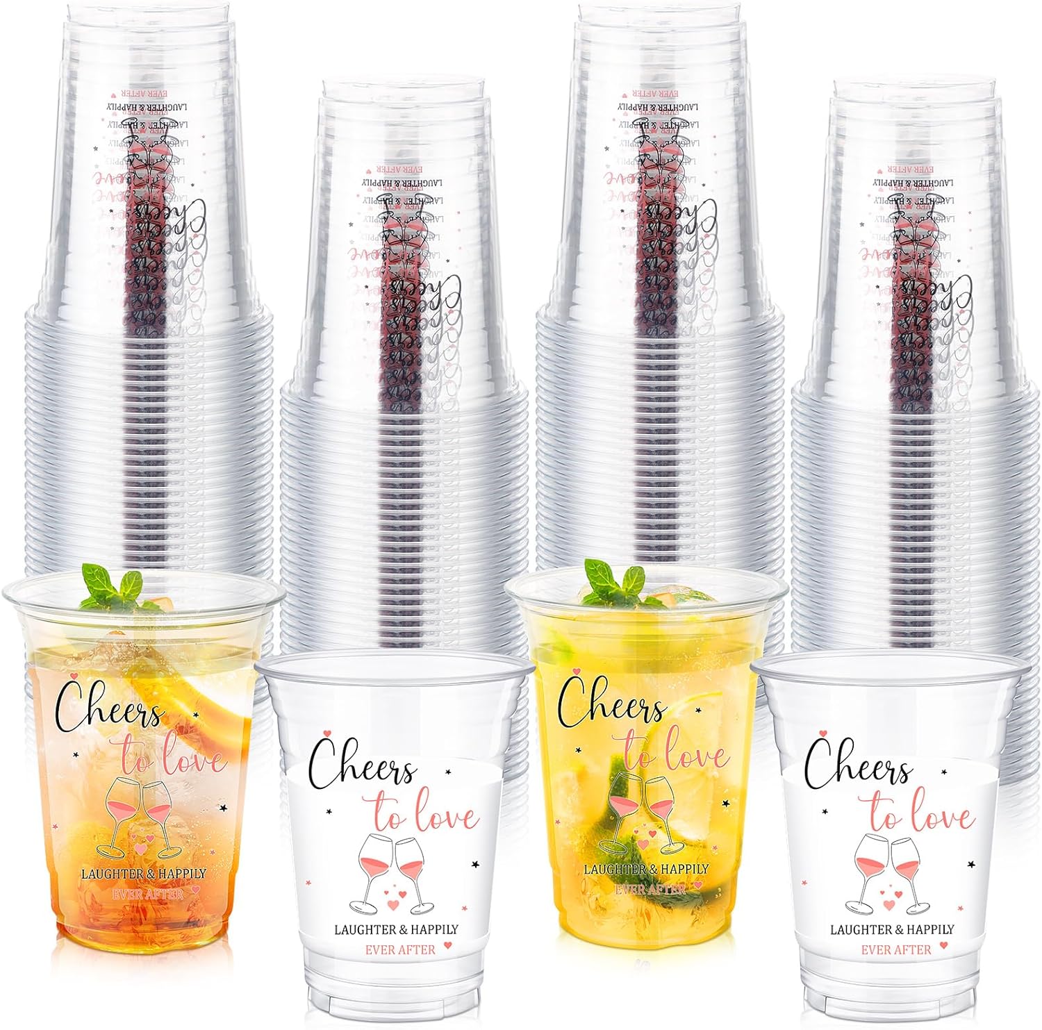 Tiangrid 100 Pcs Plastic Wedding Cups Bulk 16 oz Cheers to