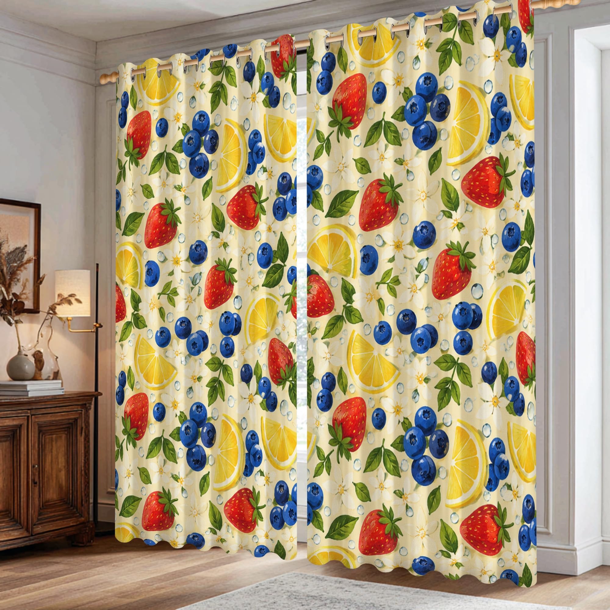 Rideaux occultants motif fraise citron et myrtille 106,7x213,4 cm