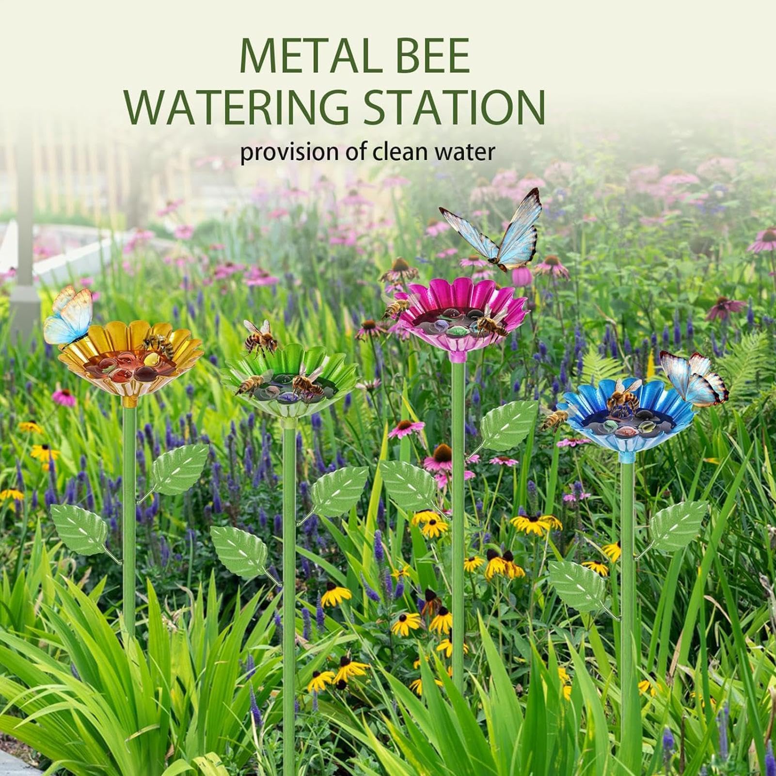 Bebedero para Abejas 4 Piezas con Estaca Metálica y Exterior | Bebederos y alimentador para abejas y mariposas para Aves, Colibríes, Mariposas, Loros, Patio, Terraza, Porche, ,