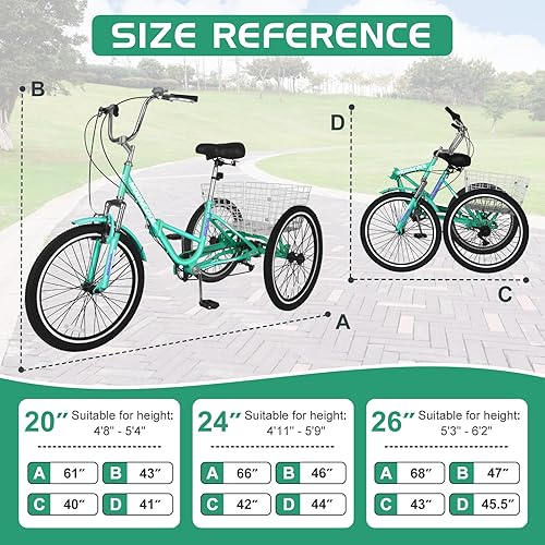 Miniatura 7 de LILYPELLE Triciclos plegables para adultos, triciclos plegables para adultos de 7 velocidades, bicicletas de 3 ruedas de 202426 pulgadas con paso