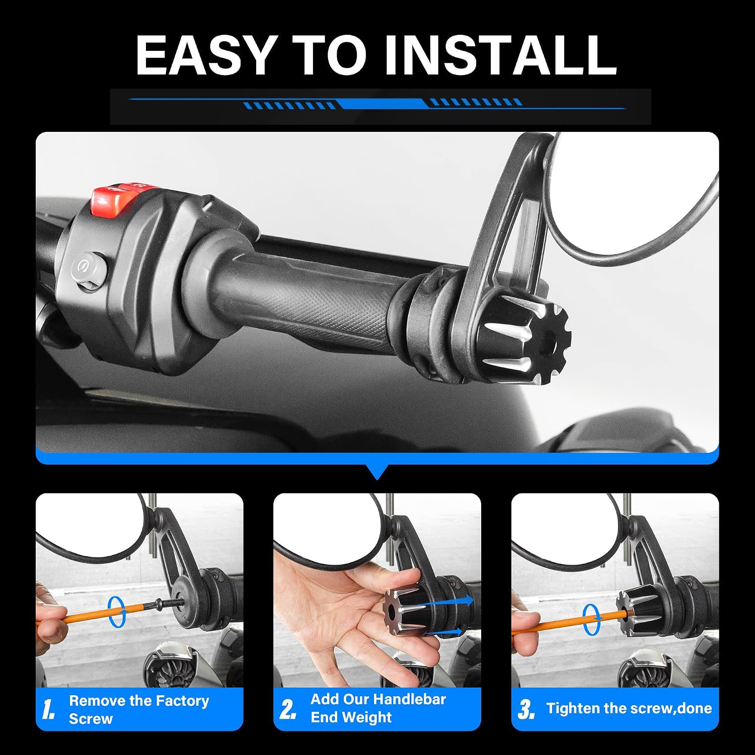 Billet Aluminum Handlebar Grips Caps Handle Bar Ends Covers Compatible With Can-Am Ryker 600 900, Ryker Rally & Sport Edition 2019-2026 Motorcycle Accessories (Black)
