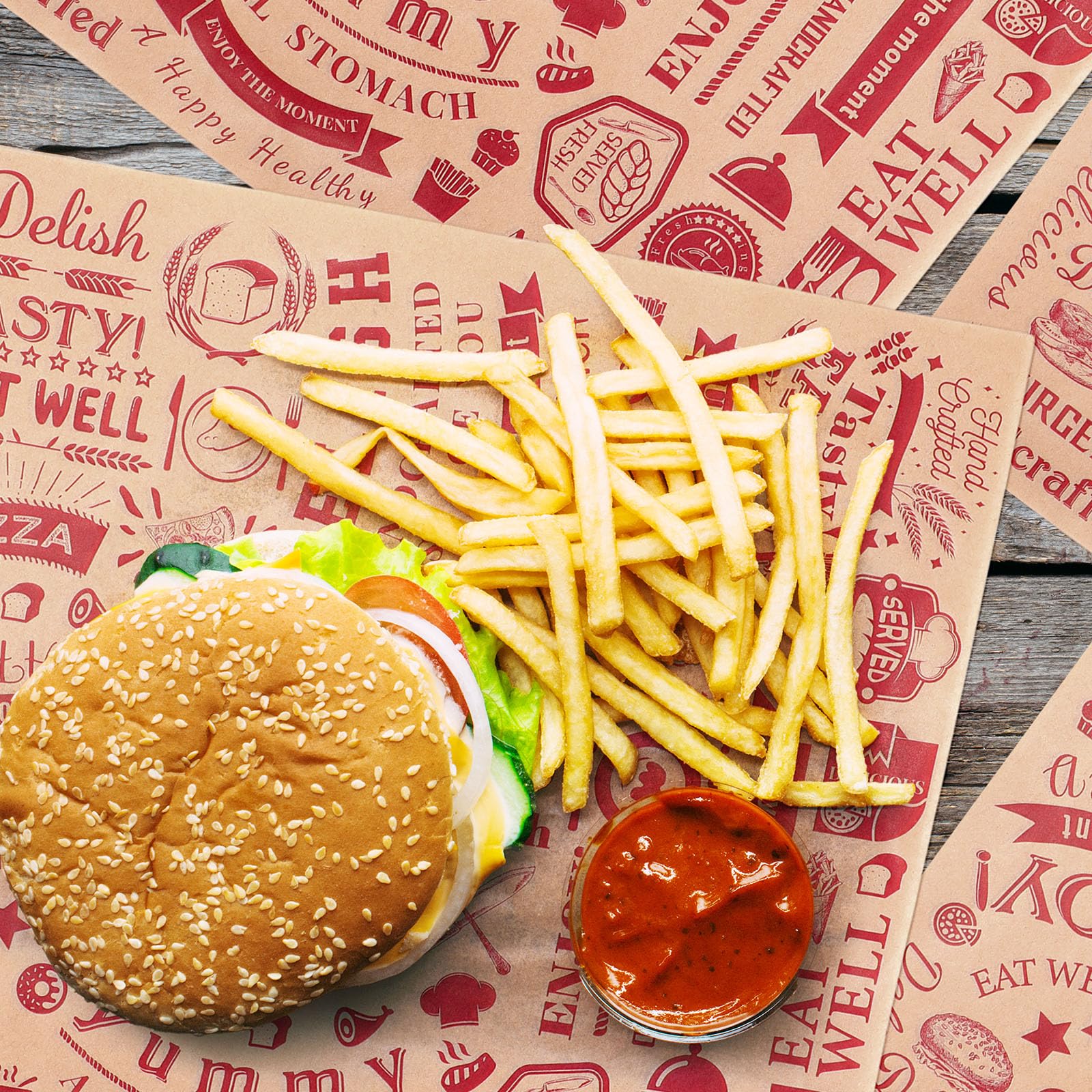 Outus 1000 fogli di carta cerata per alimenti, 30,5 x 30,5 cm, resistenti al grasso, per carta da giornale, acqua e grasso, per avvolgere panini, hot dog, per la cottura degli alimenti (rosso su