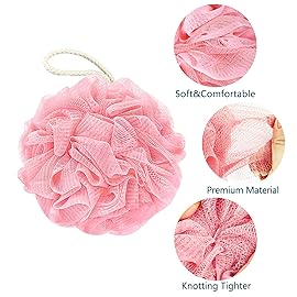 Awontar Bath Loofah Sponge, 60G Shower Loofah Exfoliating Body Scrubber Sponge, 4 Count Bath Mesh Pouf Ball for Women and Men (Light Color)
