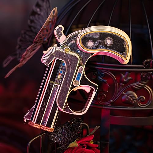 Miniatura 6 de MU AK47 - Rompecabezas de madera para adultos, diseño de pistola de madera para defensor de la seducción rosa, AK47, revólver con banda de goma,