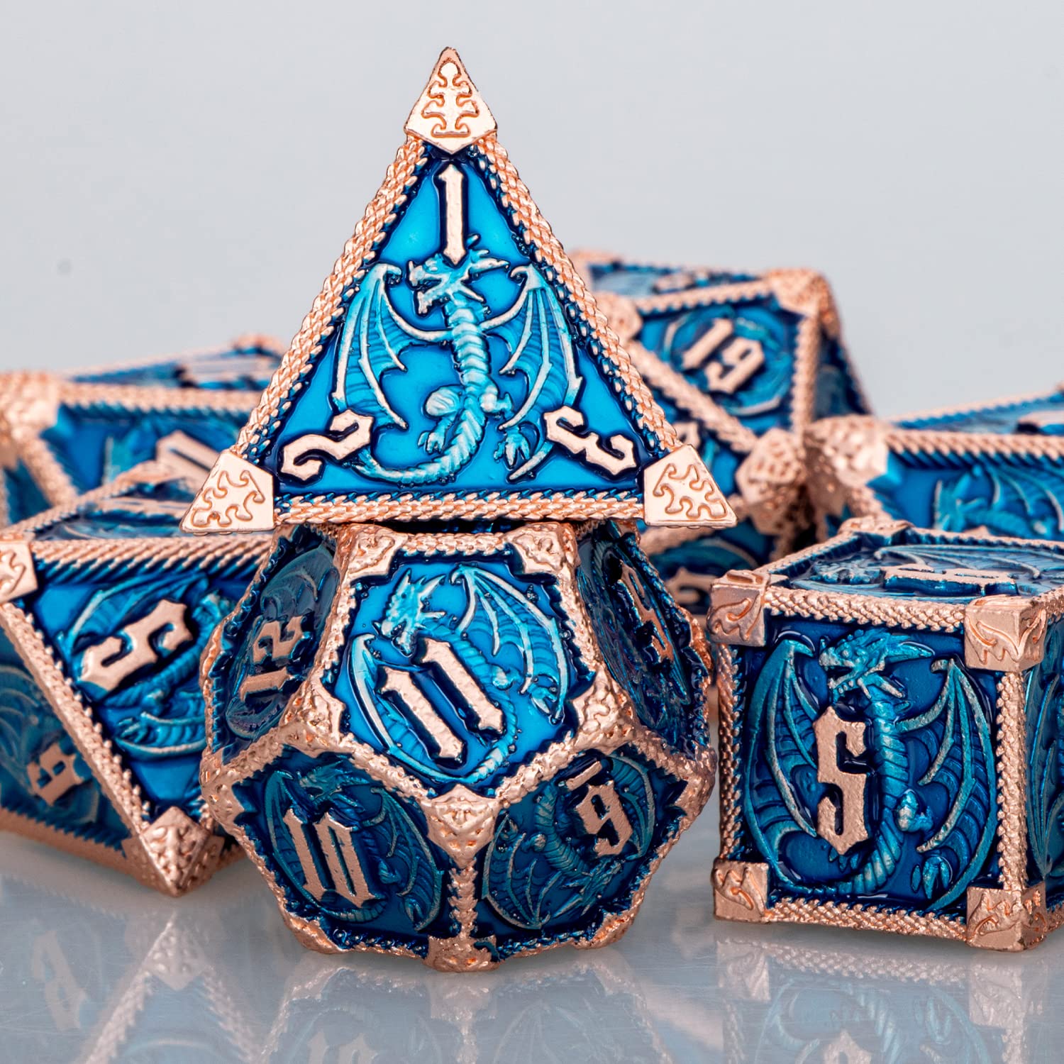 Dés Donjon Et Dragon Dés En Métal DND Œuf De Dragon Rotatif - Set 7 Dés Polyédriques RPG Cuivré Violet