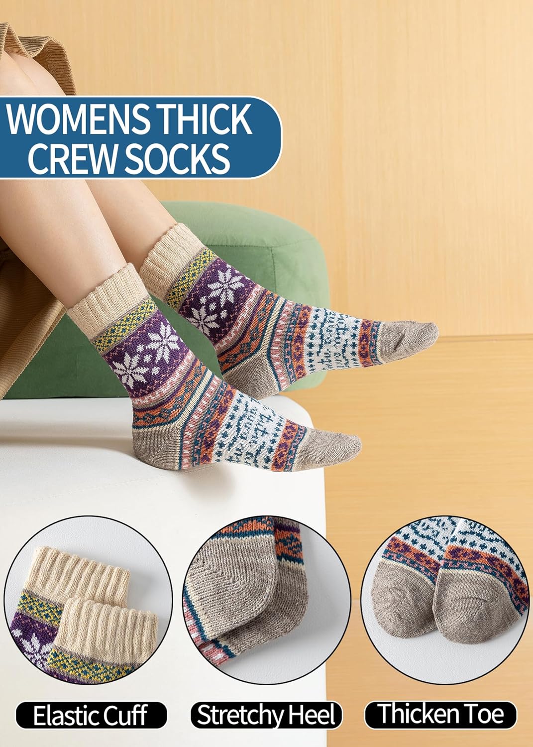 Women's Winter Crew Socks, Warm Thick Wool, Cozy Soft, Perfect for Christmas Gifts, Stocking Stuffers - Image 2