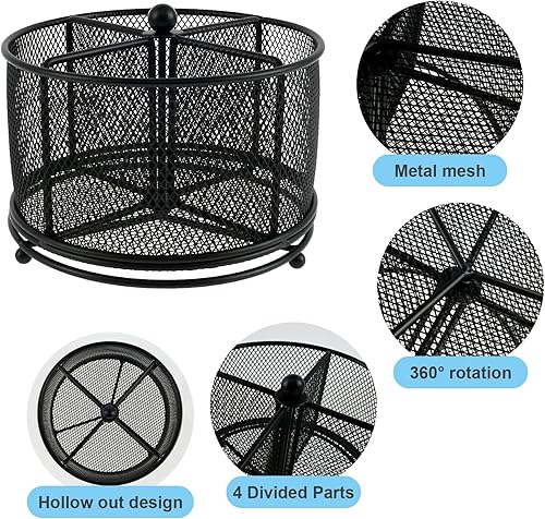 Miniatura 3 de Janoiuc Portalápices giratorio de 360 con 4 compartimentos, organizador de escritorio de malla, organizador de escritorio grande de metal
