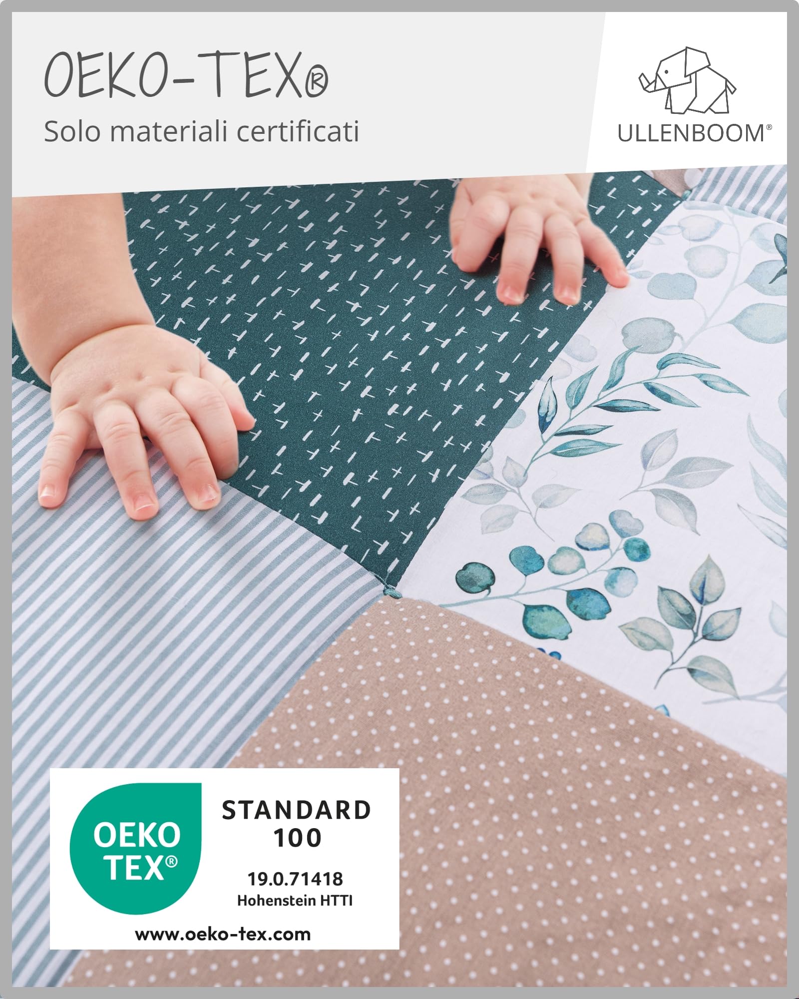 ULLENBOOM Tappeto Gioco Neonato 120x120 cm, 100% Materiali OEKO-TEX, Made in UE - Ideale come Coperta per Bambini e Tappeto Gioco Bambini - Eucalipto