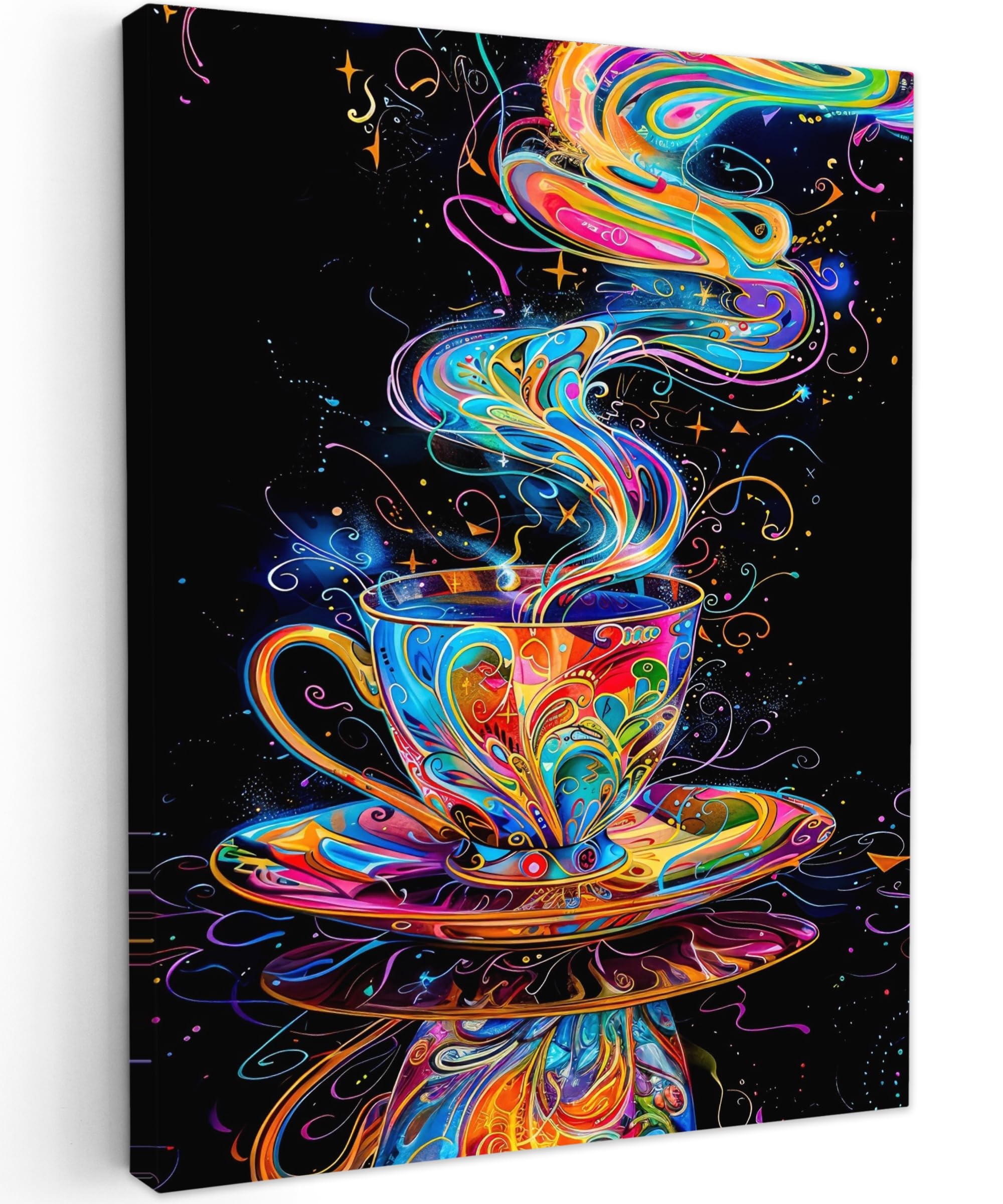 MuchoWow© Canvas Wall Art Work 20"x28" / 50x70 cm House Decoration for Living Room Home Decor Pictures Walls Coffee - Colourful - Black - Cup