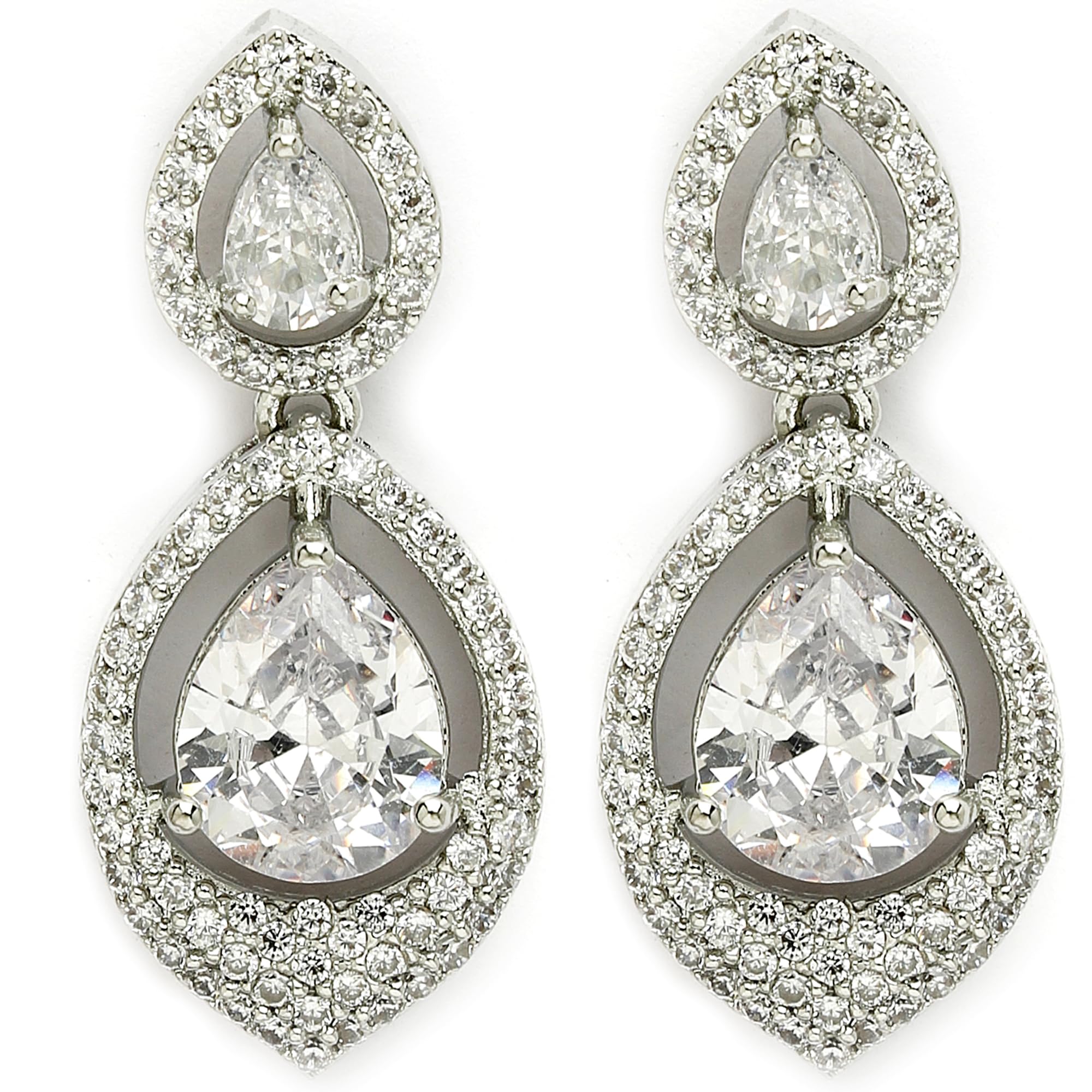 Zeneme Earring Jewellery Silver Toned Rhodium Plated American Diamond Studded Crystal Dangle Drop Fashion Earring For Women & Gifts For Girls (Dangling Gleam White Earrings) (B0D8PS868G) Amazon Price History, Amazon Price Tracker