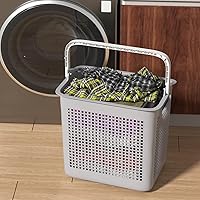 Vista 6 de Cestas de almacenamiento de ropa sucia de 35 L con asas, cesta de plástico fácil de transportar, gris, 4 paquetes