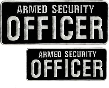 2PCS Embroidered Armed Security Officer Equipment | Hook and Loop Security Guard Equipment Badge | Armed Security Patches for Jackets, Caps & Accessories 5x1.8-10x3.5 Approx