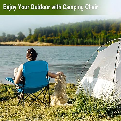 Miniatura 2 de Sillas plegables plegables para camping, silla de césped resistente con bolsa refrigeradora, bolsillo de almacenamiento, bolsa impermeable, silla