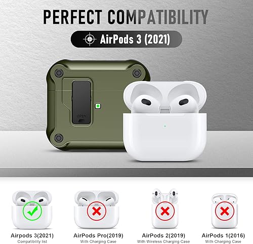 Miniatura 2 de Valkit Funda para Apple Airpods de 3 generación con candado, funda para AirPods 3 con llavero para hombres y mujeres, carcasa rígida militar,