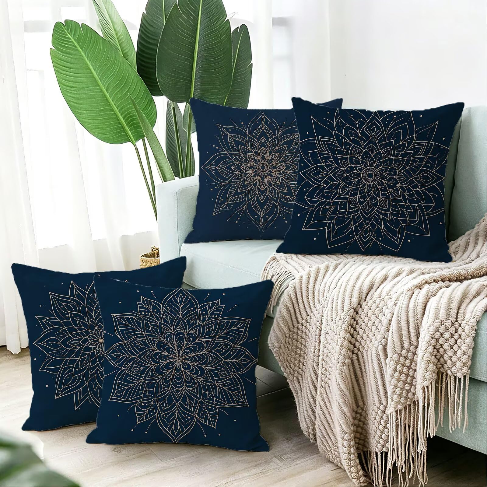 Blu Federe Cuscini Divano 40x40cm, Cuscini da Esterno Set de 4, Cod-234
