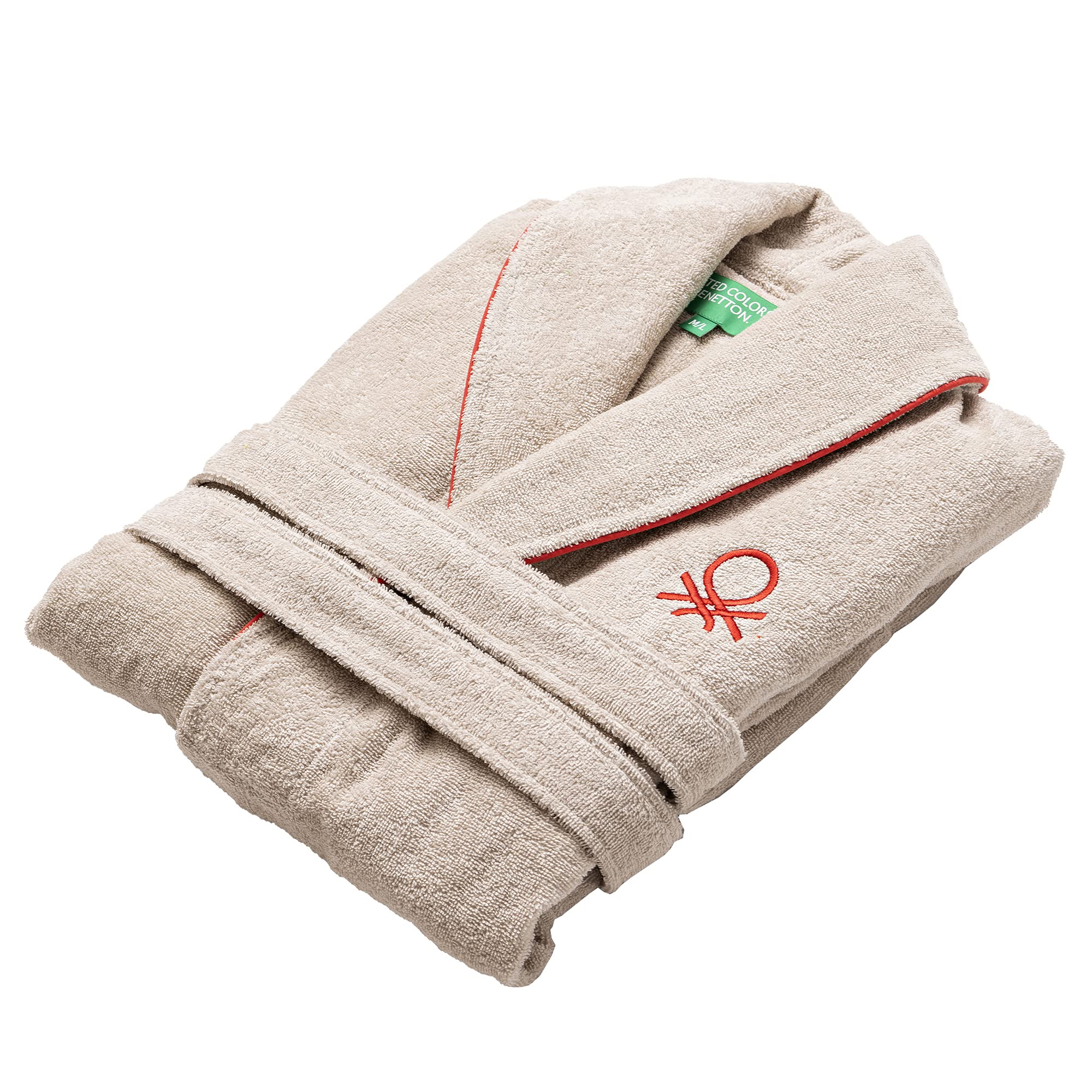 UNITED COLORS OF BENETTON. Szlafrok unisex męski lub damski 360gsm 100% bawełna, kremowy, Kremowy, L-XL