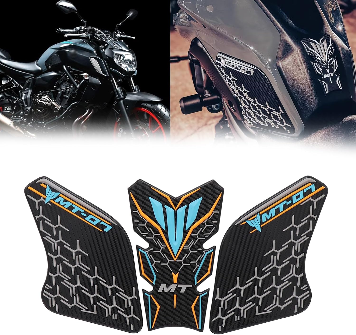 for MT-07 MT07 2024 Waterproof Pad Rubber Sticker 3D Embossed Rubber Fuel Tank Pad Fuel Tank Knee Pad Sticker mt-07 2020-2024 Motorcycle Accessories (Light blue)