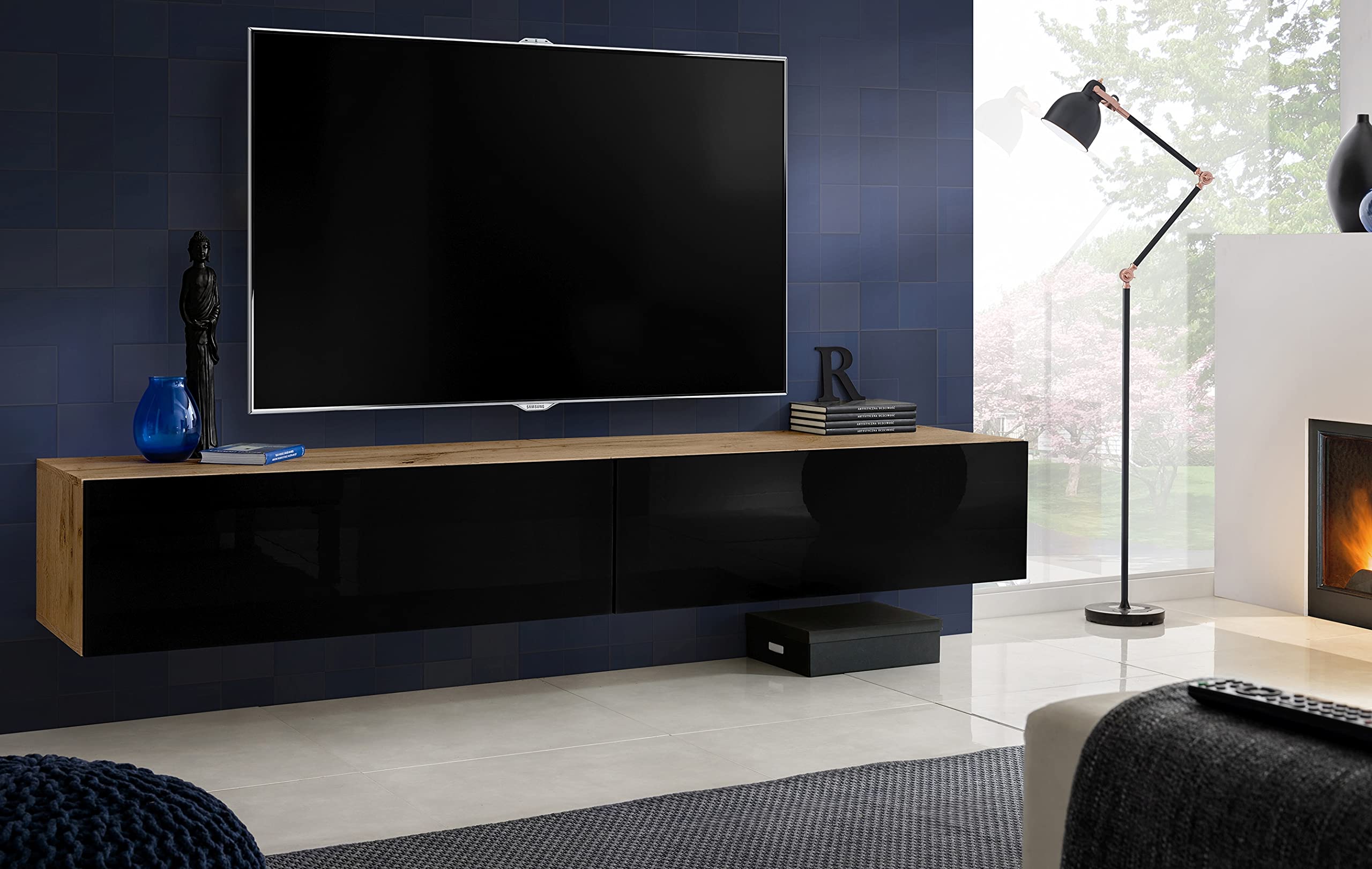Komodee, Meuble Banc Tv Urbino, Wotan Wotan, Largeur 140cm X Hauteur 53cm X Profondeur 35cm Led Rgb Pour Salon Chambre Komodee, Meuble Banc Tv Urbino, Wotan Wotan, Largeur 140cm X Hauteur 53cm X Profondeur 35cm Led Rgb Pour Salon Chambre