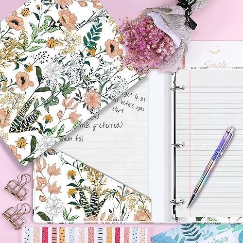 Vista 18 de WAVEYU Bonita carpeta de 3 anillos de 1 pulgada con bolsillos interiores tamaño carta para suministros de oficina escolar, flor gris