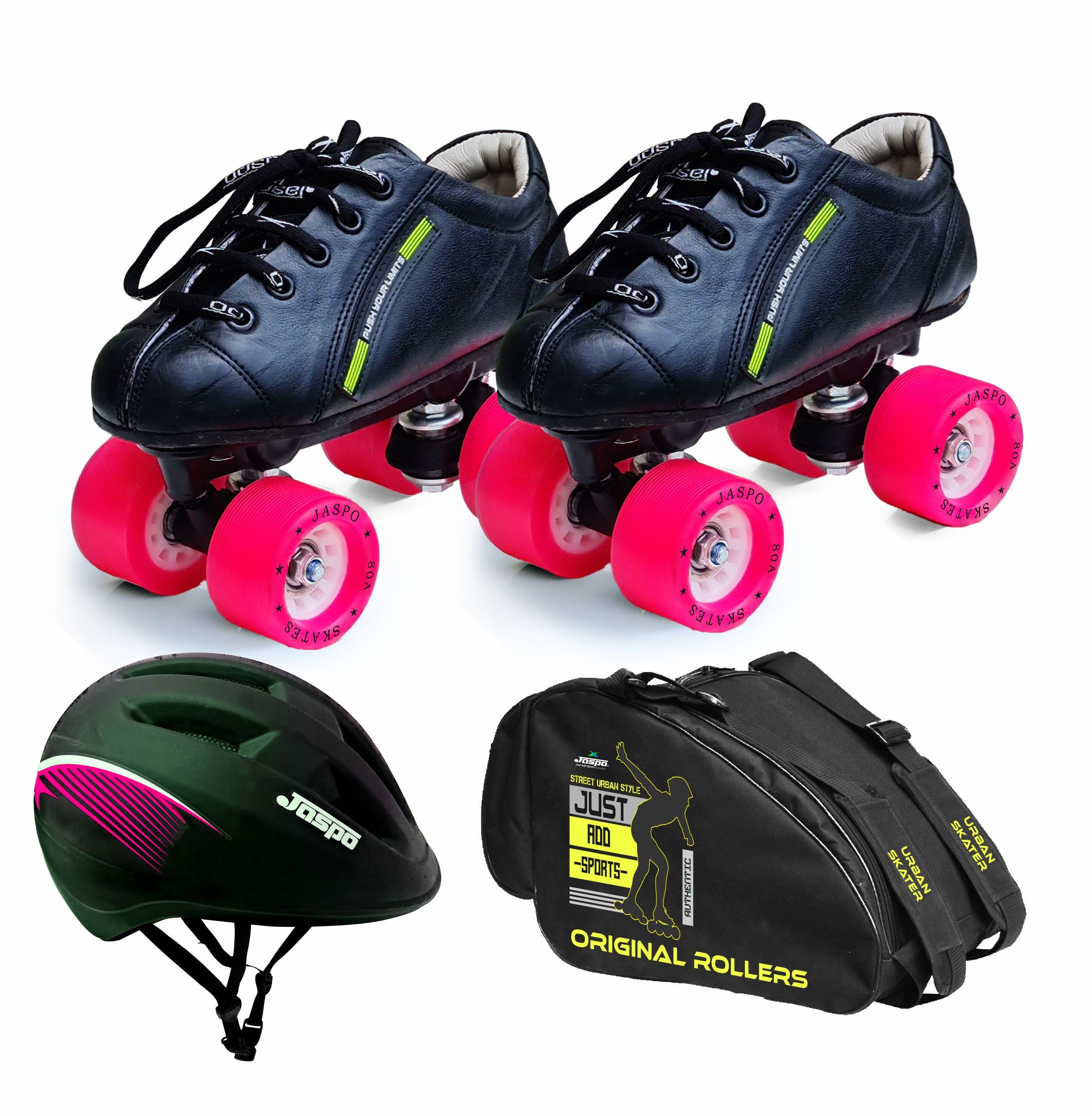 jaspo Skater Girl Dual Outdoor Wheel Shoe Skate Combo (Outdoor Wheel Shoe Skates+ Helmet+Bag) (Size-8 Uk (Age 15 Yrs & Above), Skater Girl Dual), Black (B09GYJKF98) Amazon Price History, Amazon Price Tracker