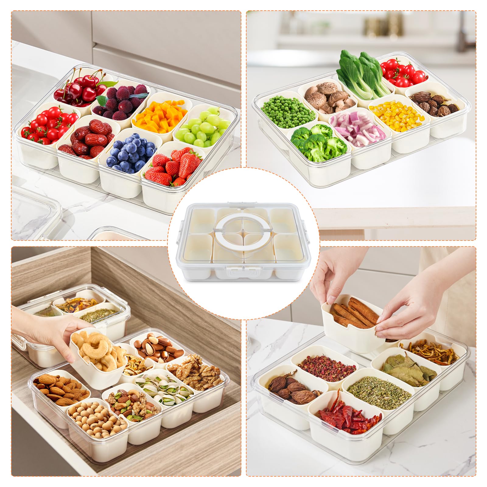 Colexy Snackschale Mit Deckel 8-Fach - 28x21cm Unterteilte Aufbewahrungsbox | Für Süßigkeiten & Obst