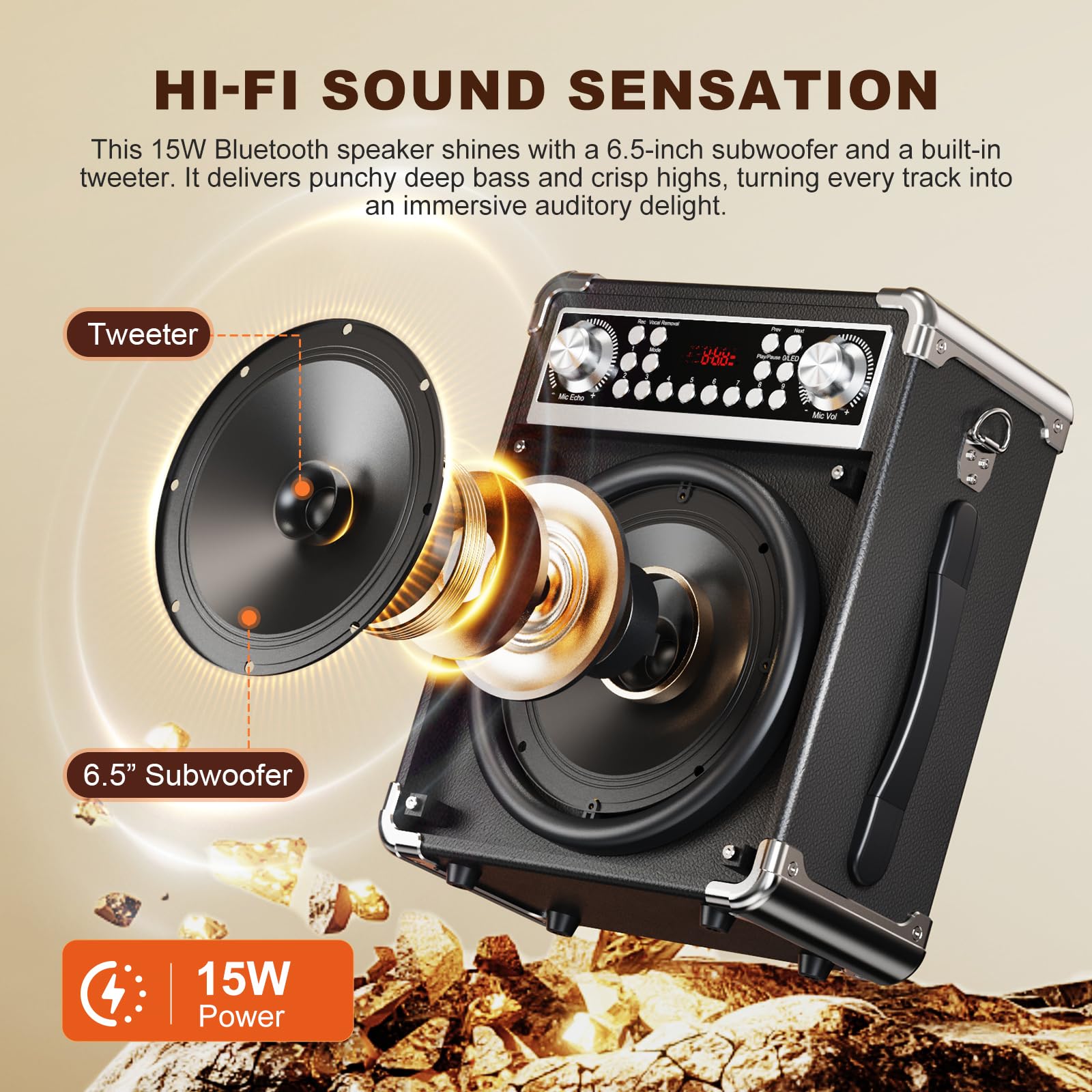 Máquina de karaoke con 2 micrófonos inalámbricos, altavoz Bluetooth portátil para adultos y niños, sistema PA con control remoto y luces, control de graves/agudos, compatible con USB/AUX/TF/FM