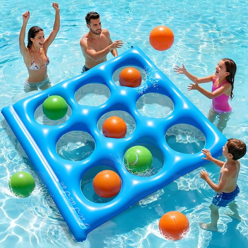 Juego de juegos de juguetes de pileta gigante Tic-Tac-Toe, flotador inflable de juego Tic-Tac-Toe con 10 bolas, 2-10 jugadores juguetes flotantes de pileta para niños, divertidos juegos de pileta, fiesta de playa, juguete para adolescentes, adultos y familia