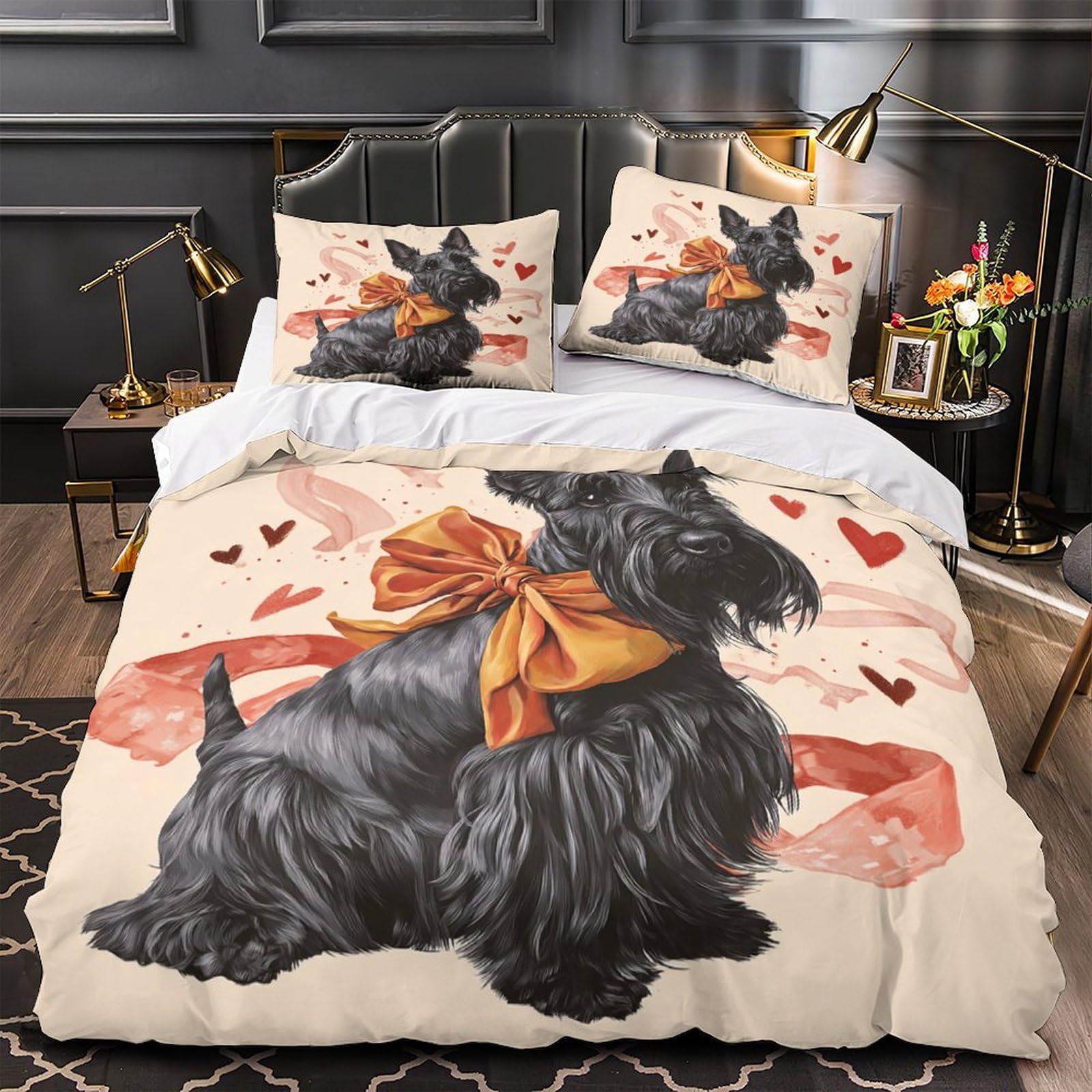 MMDASBVPE Scottish Terrier Duvet Cover 3D Print Super Soft 3 Piece Bed Set Zipper Closure Comforter Cover Durable Anti-allergic for Kids Adults Women Teens Youth Teenagers Single（135x200cm）