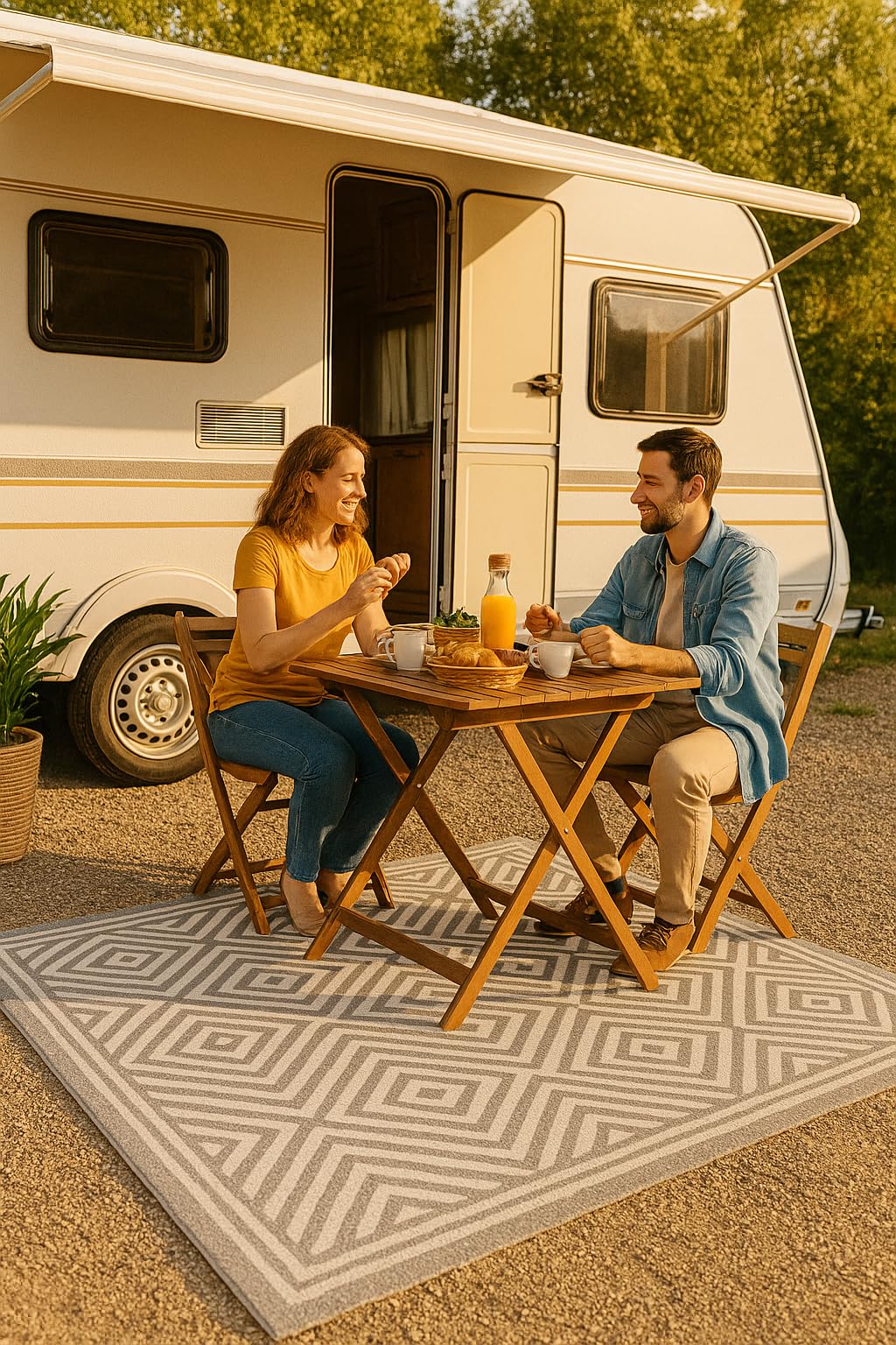 KAMACA Outdoor Teppich Raute wetterfest UV beständig wendbar für Balkon Terrasse Garten Wohnmobil Camping Robuste und Pflegeleichte Campingmatte für alle Außenbereiche (Teppich 120 x 180 cm grau)